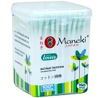 Maneki Lovely Палочки ватные 150 шт, в пластиковой коробке