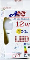 Aktiv Electro Лампа светодиодная LED-A60-Regular 12Вт 220-240В Е27 4000К 1200Лм холодный свет