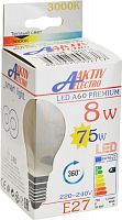 Aktiv Electro Лампа светодиодная LED-A60-Premium 8Вт 220-240В Е27 3000К 750Лм теплый свет
