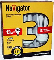Navigator  Лампа энергосберегающая 3U 13Вт E14 3  шт/уп теплый свет