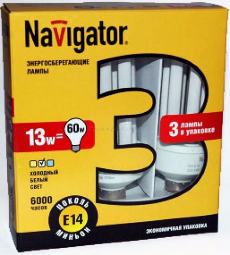 Navigator  Лампа энергосберегающая 3U 13Вт E14 3  шт/уп теплый свет